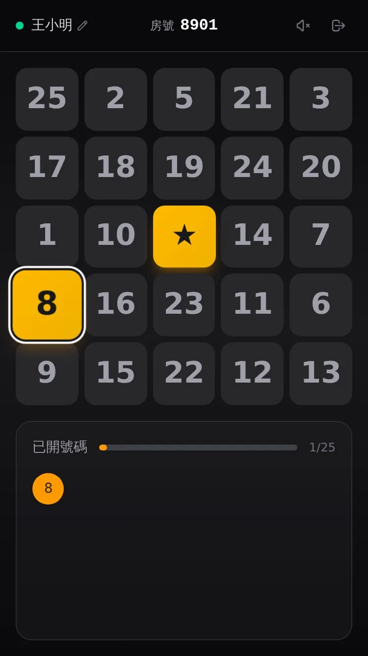2. 抽出的號碼自動亮起